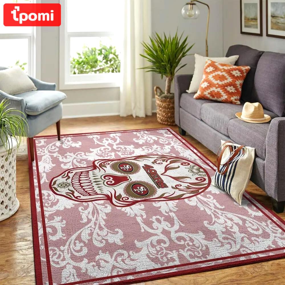 San francisco 49ers nfl rugs skull flower style living room regtangle carpet Rectangle Rug