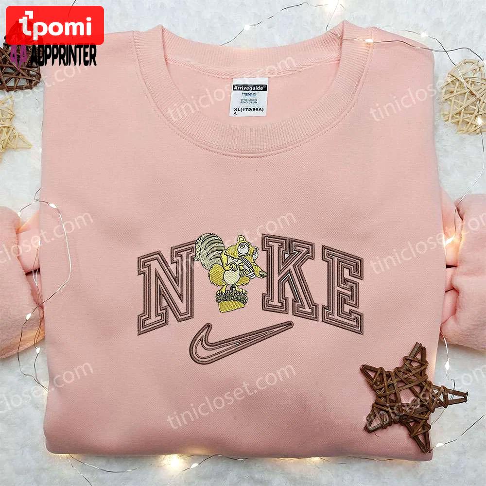 Scrat x nike embroidered shirt: ice age customized tee for unmatched style Embroidered Shirt