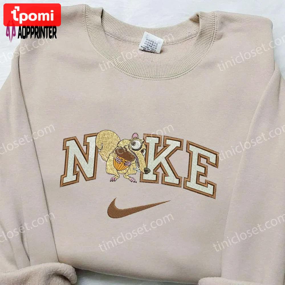 Scrat x nike embroidered sweatshirt: ice age disney inspired shirt Embroidered Shirt
