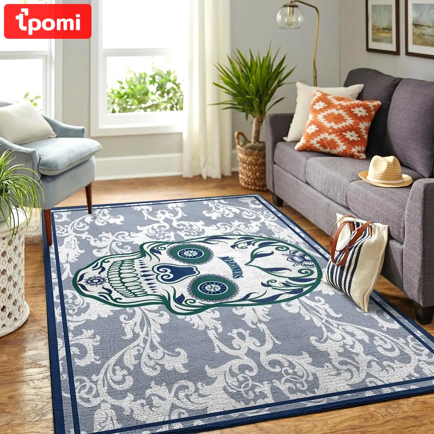 Seattle mariners skull style area rug mlb baseball team logo living room rugs Rectangle Rug