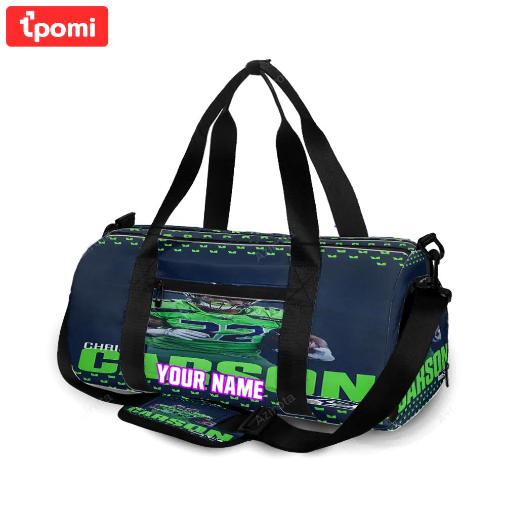 Seattle seahawks chris carson1 personalized name travel bag gym bag 2091 Travel Bag