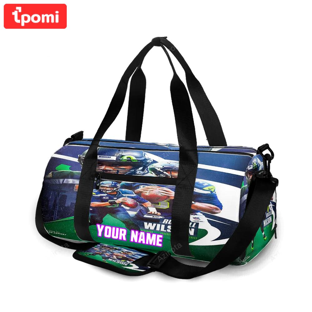 Seattle seahawks russell wilson6 personalized name travel bag gym bag 774 Travel Bag