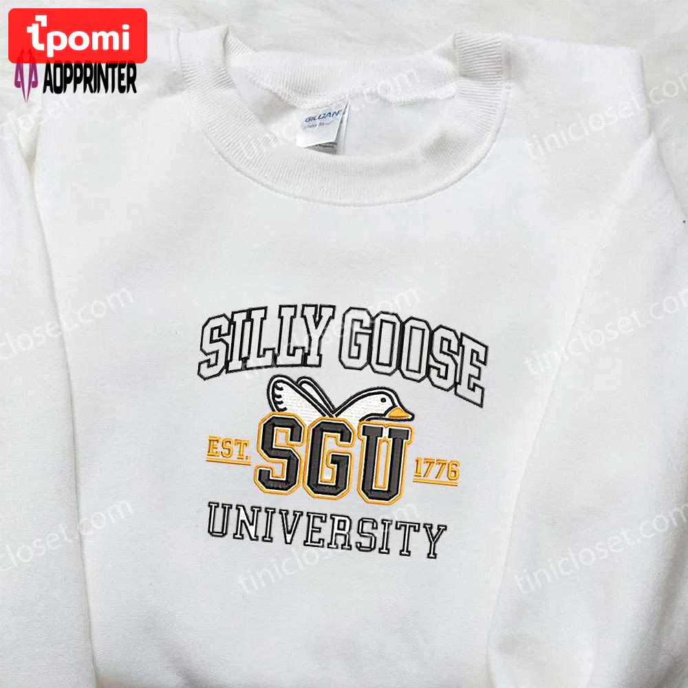 Sgu university silly goose embroidered shirt – animal & cute design Embroidered Shirt
