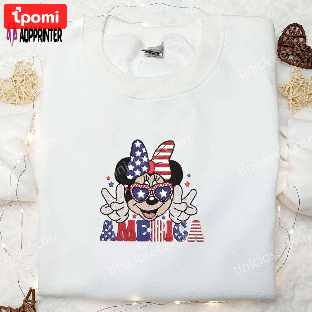 Shop the america minnie mouse independence day embroidered shirt – best disney patriotic shirts Embroidered Shirt