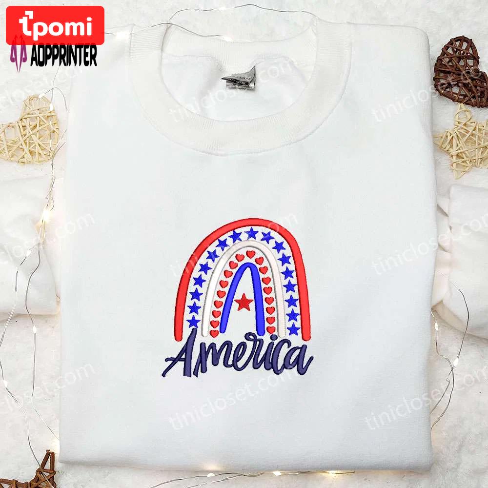 Shop the best patriotic america rainbow embroidered shirt – perfect national day gifts! Embroidered Shirt