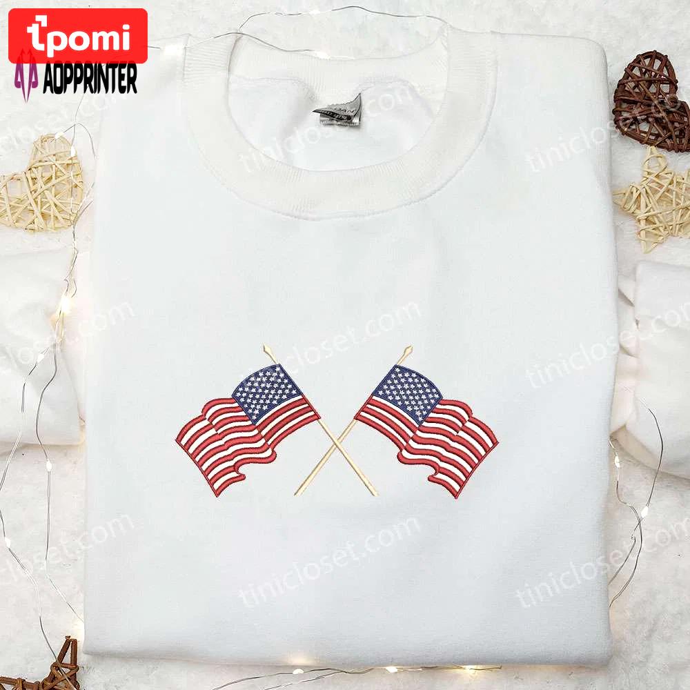 Show your patriotism with our american flag embroidered shirt – perfect national day gift! Embroidered Shirt