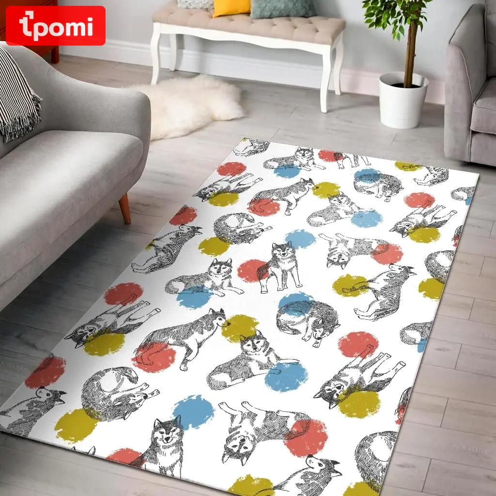 Siberian husky and colorful cirdhce pattern dhcdhc dt1910 rug living room rug home decor Rectangle Rug
