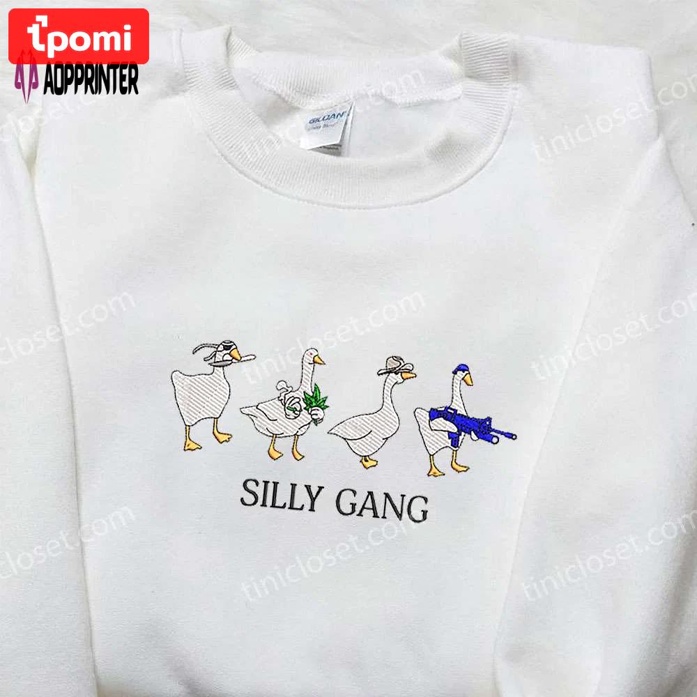 Silly gang goose embroidered shirt – funny animal design for a playful look Embroidered Shirt