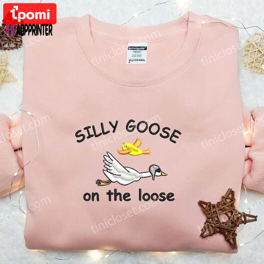 Silly goose on the loose: animal embroidered shirt cute & engaging Embroidered Shirt