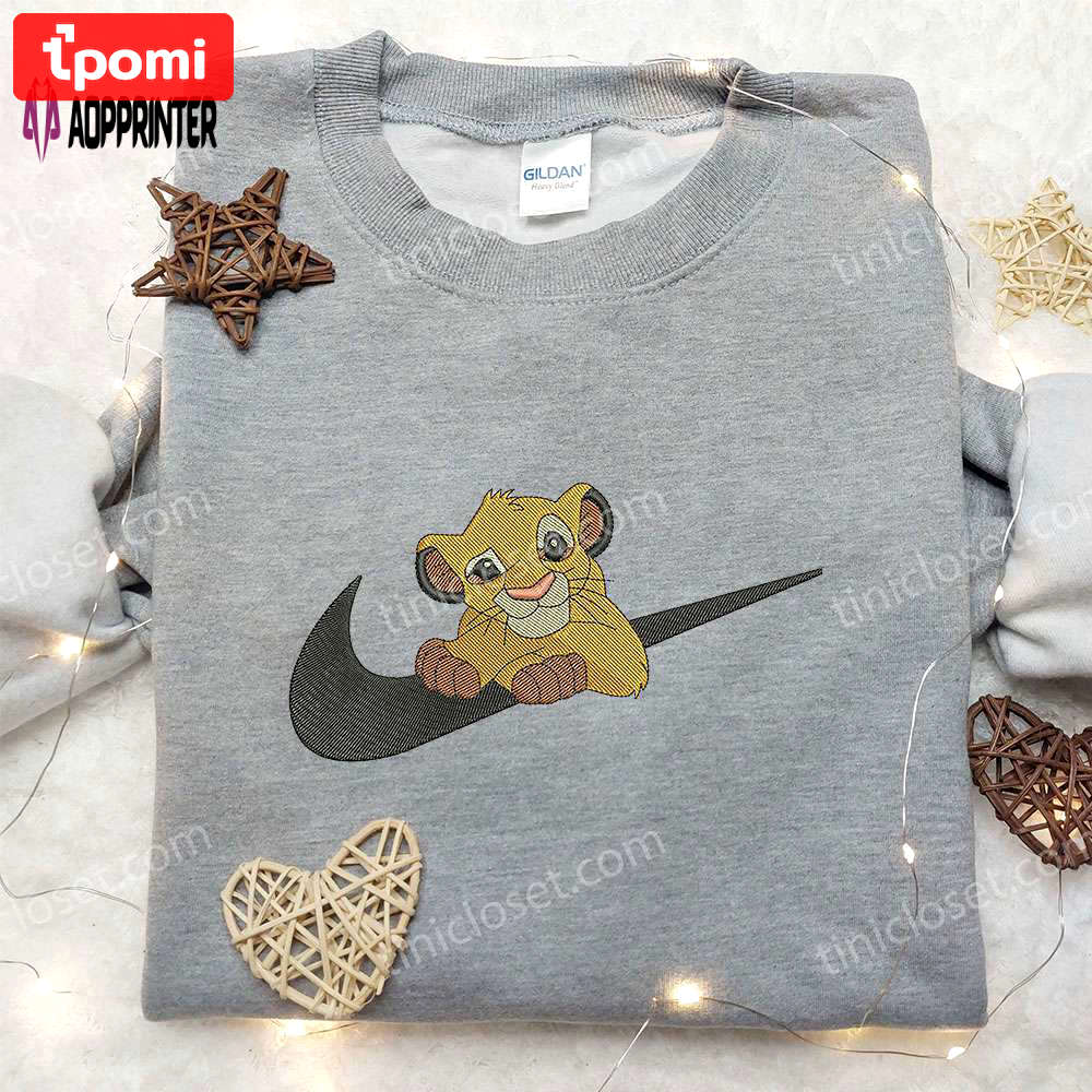 Simba x nike swoosh embroidered sweatshirt: disney lion king inspired shirt Embroidered Shirt