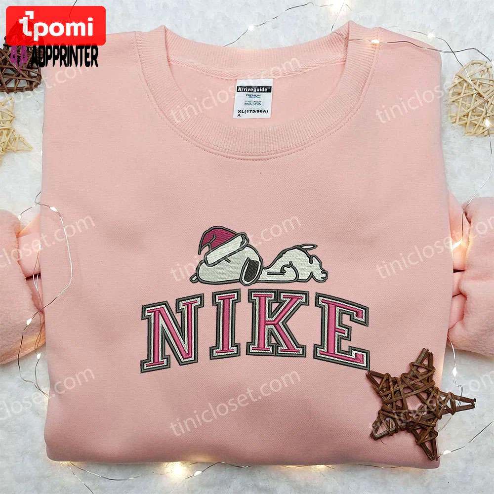 Snoopy christmas x nike embroidered sweatshirt: peanuts cartoon & nike inspired shirt Embroidered Shirt