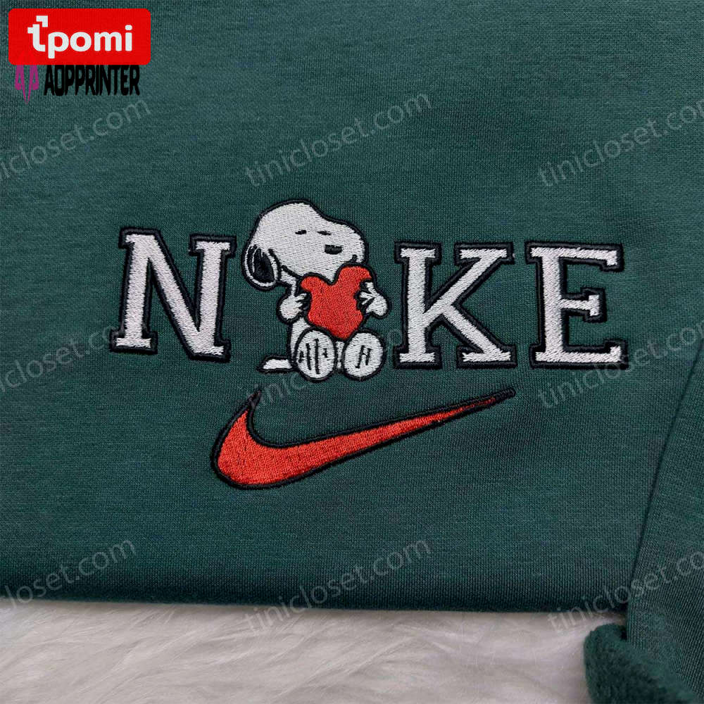Snoopy heart nike shirt: custom embroidered sweatshirt best valentine s day gift Embroidered Shirt