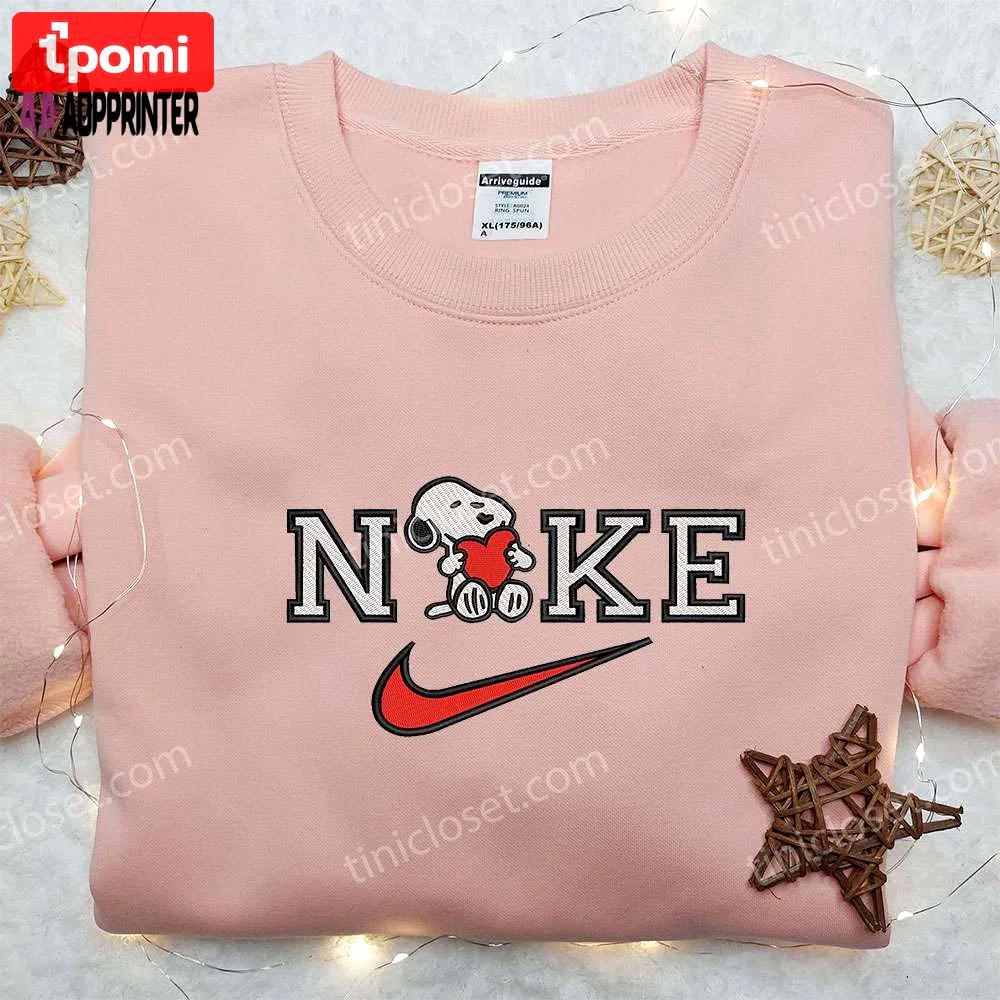 Snoopy heart x nike embroidered sweatshirt: peanuts cartoon shirt nike inspired – shop now! Embroidered Shirt