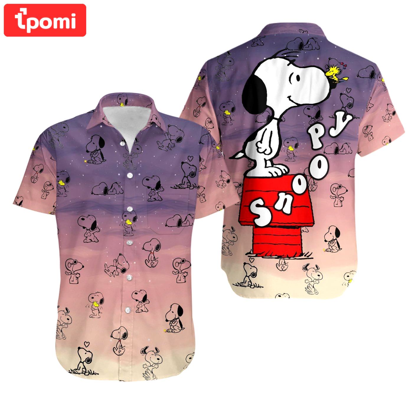 Snoopy pattern summer hawaiian shirt Hawaii Shirt Shorts & Flip Flops