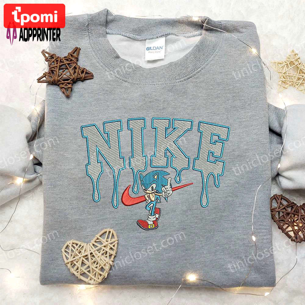 Sonic x nike embroidered sweatshirt: cartoon shirt with nike inspiration Embroidered Shirt