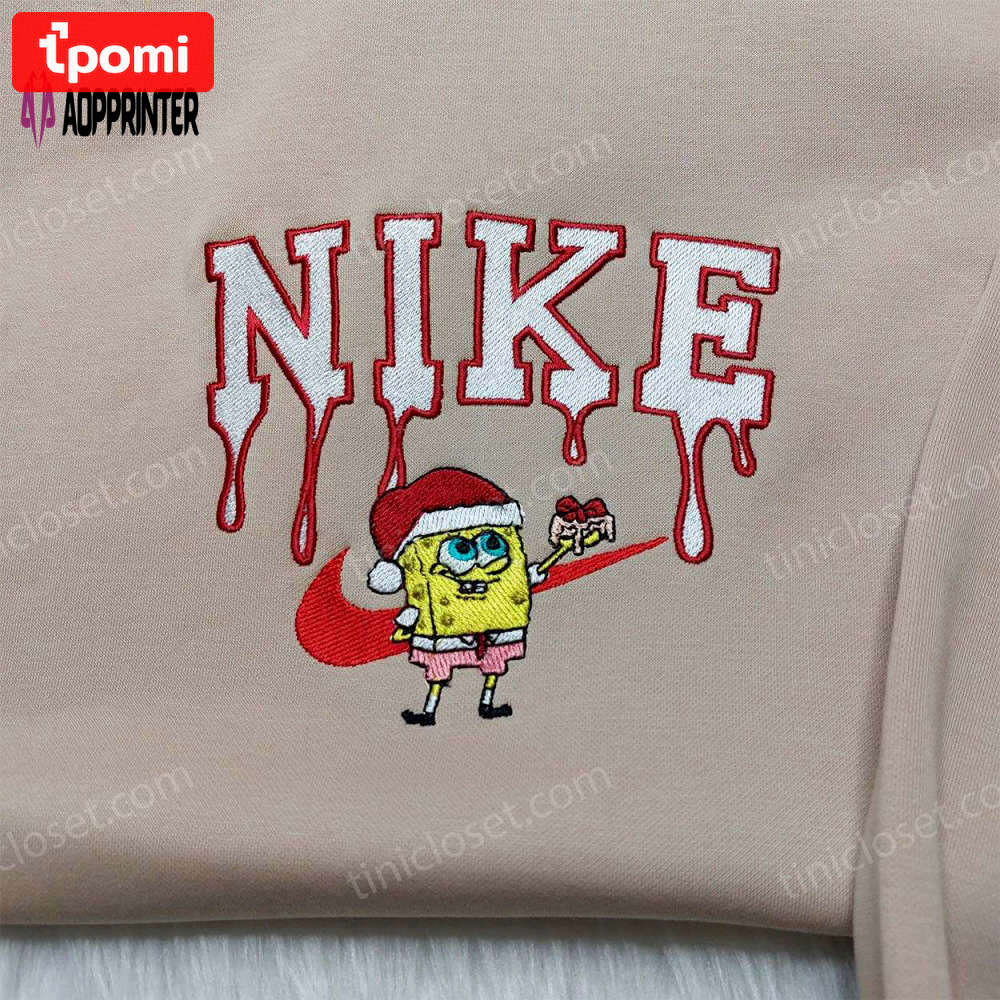 Spongebob santa hat nike christmas sweatshirt: custom embroidered hoodie family gift ideas Embroidered Shirt
