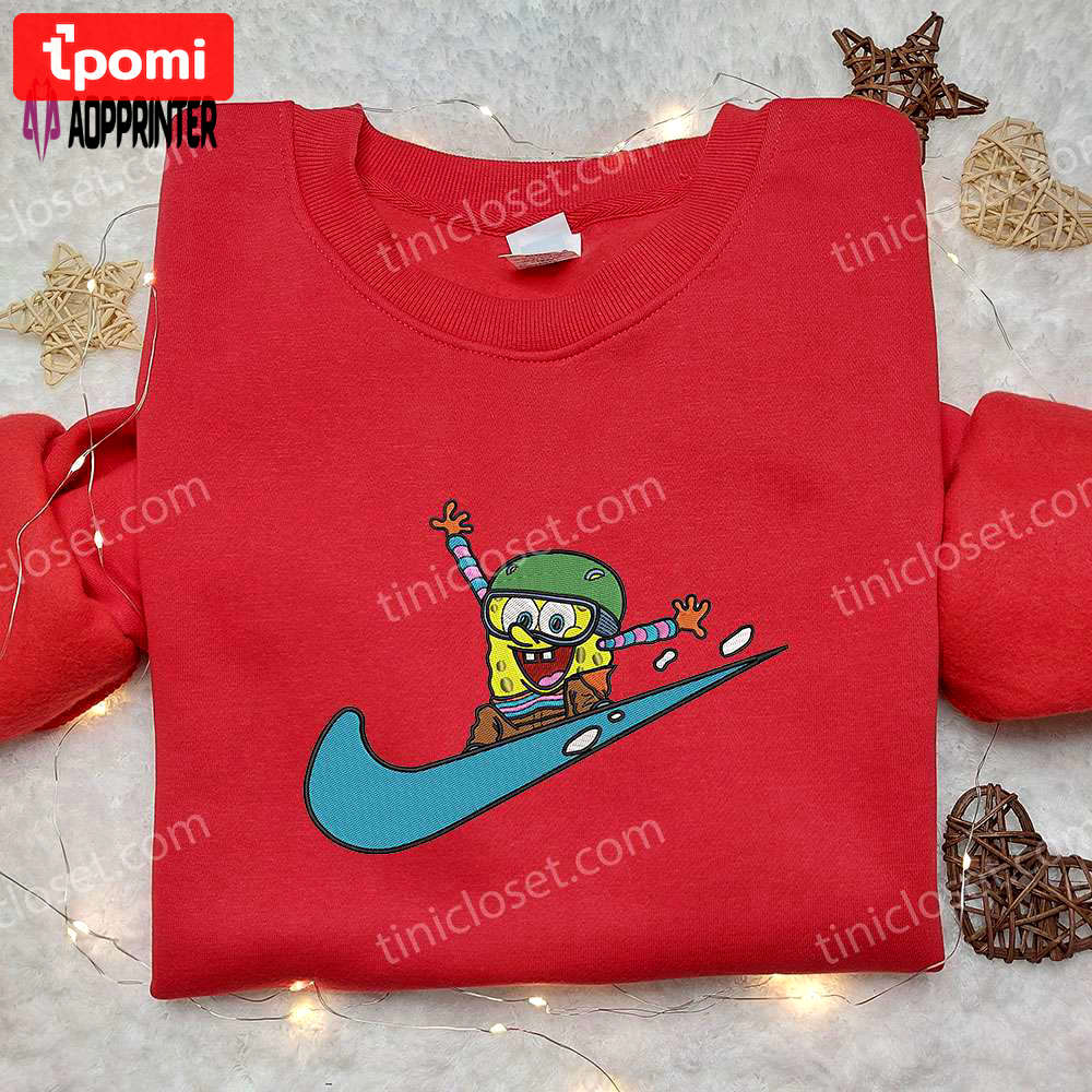 Spongebob squarepants ski x nike swoosh hoodie & embroidered shirt: fun & stylish collaboration! Embroidered Shirt