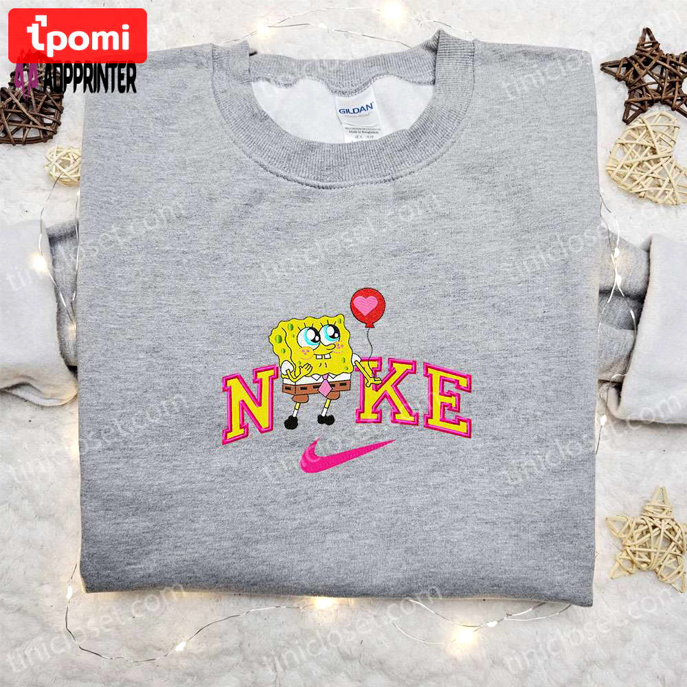 Spongebob x nike cartoon embroidered shirt: trendy spongebob squarepants & nike inspired apparel Embroidered Shirt