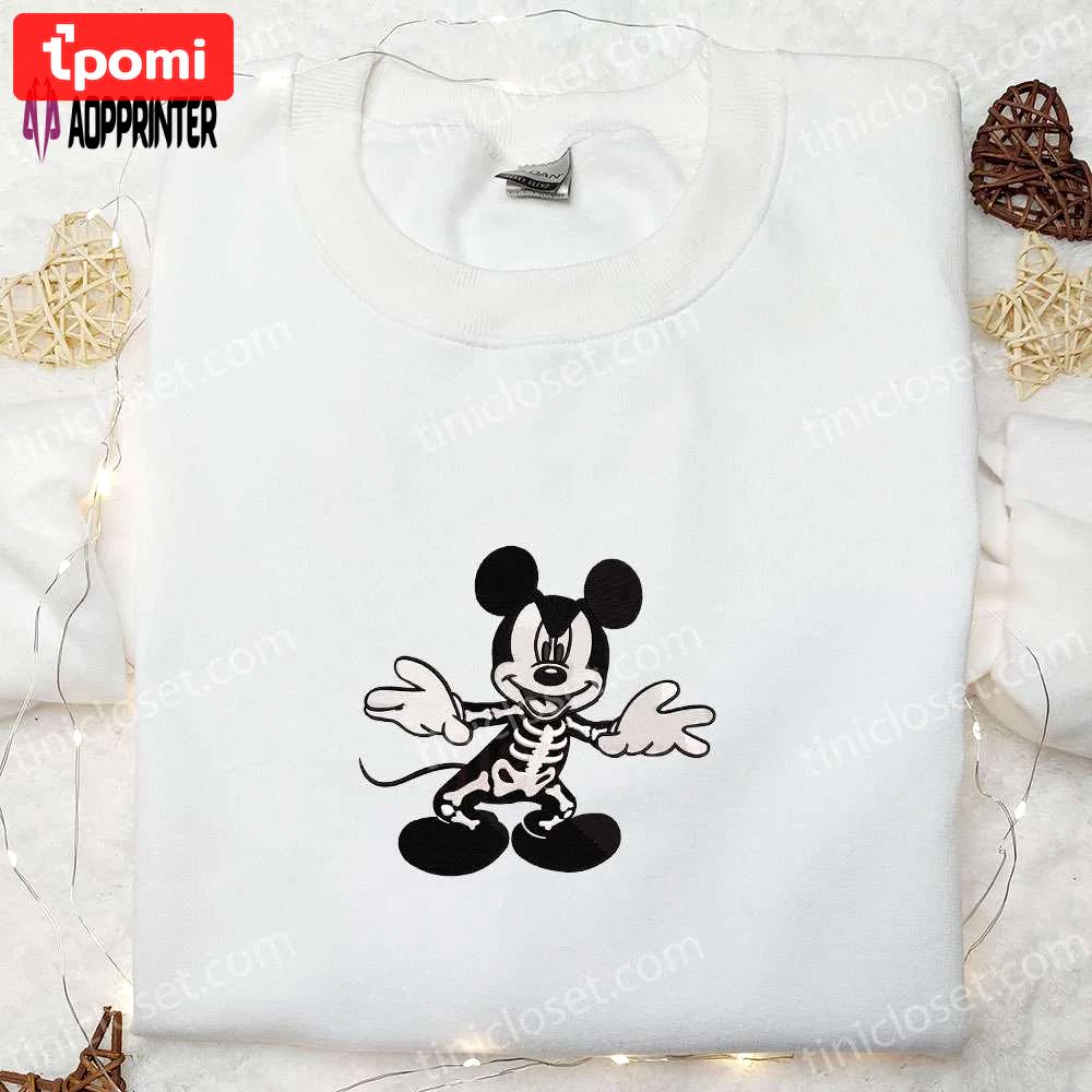 Spook-tacular mickey mouse skeleton halloween shirt – best disney embroidered gift for family Embroidered Shirt