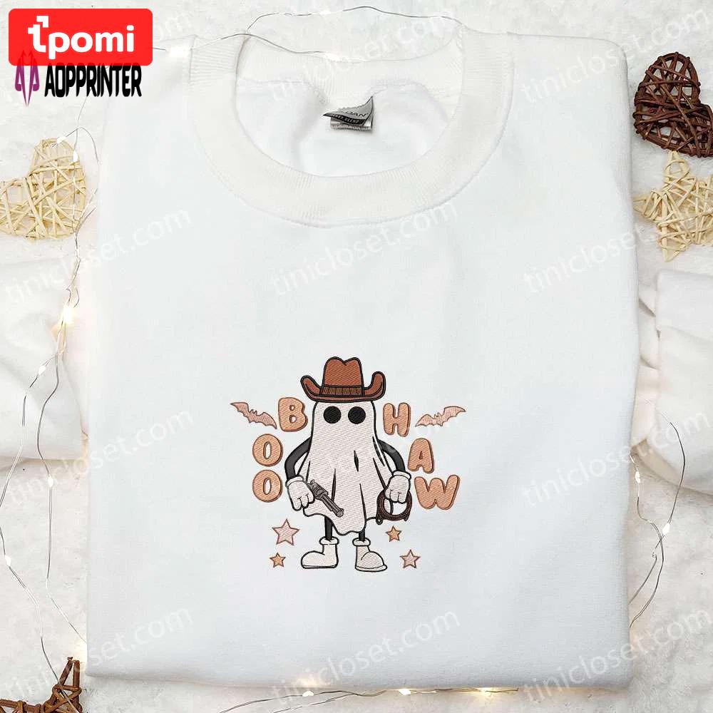 Spook up halloween with boo haw cowboy ghost embroidered shirt: best gift idea! Embroidered Shirt