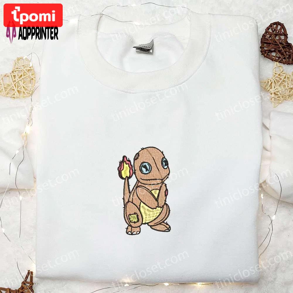 Spooky charmander pokemon embroidered shirt – perfect halloween & pokemon fan attire Embroidered Shirt