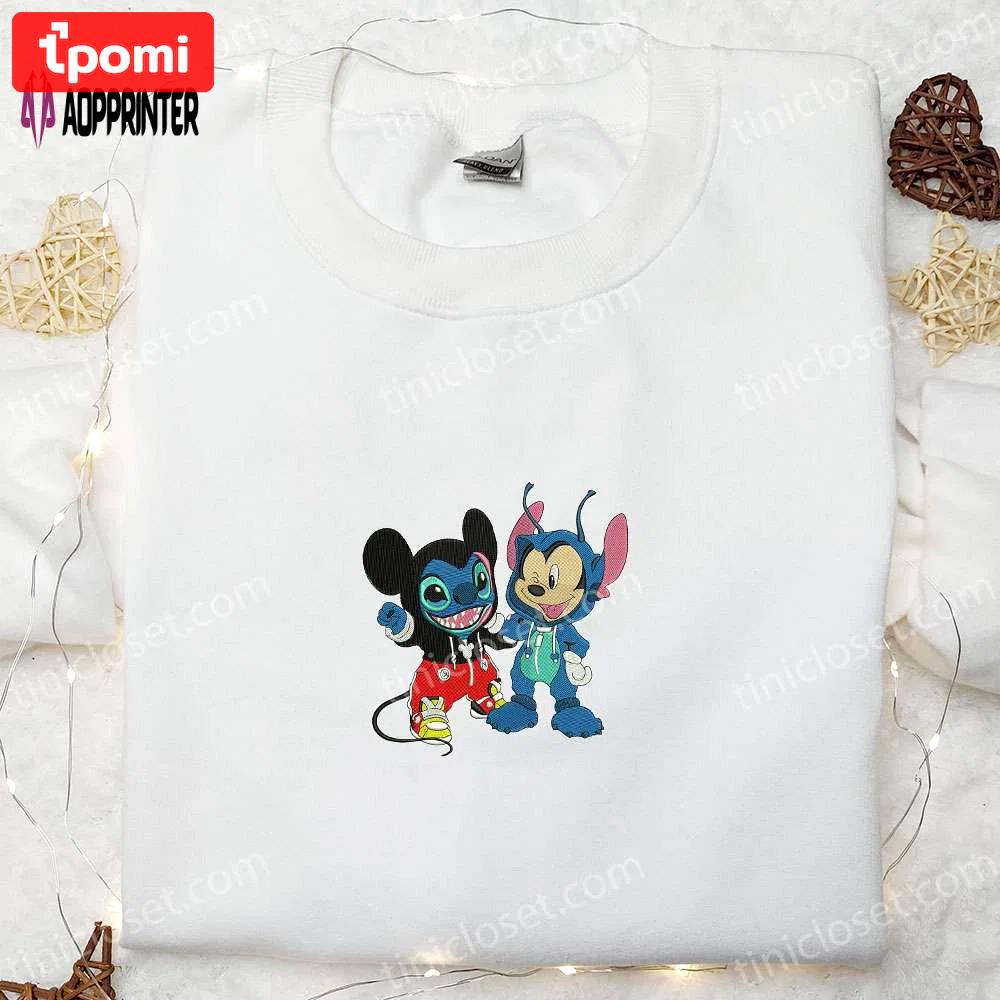 Spooky disney halloween embroidered shirt: mickey stitch changed face – best family gifts Embroidered Shirt