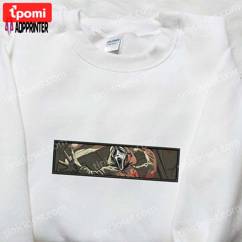 Spooky ghost face embroidered shirt: perfect halloween gift for horror lovers Embroidered Shirt