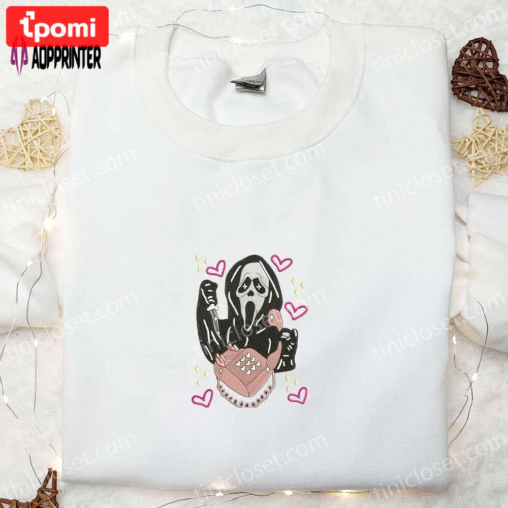 Spooky ghost phone embroidered shirt – funny & cool halloween tee Embroidered Shirt