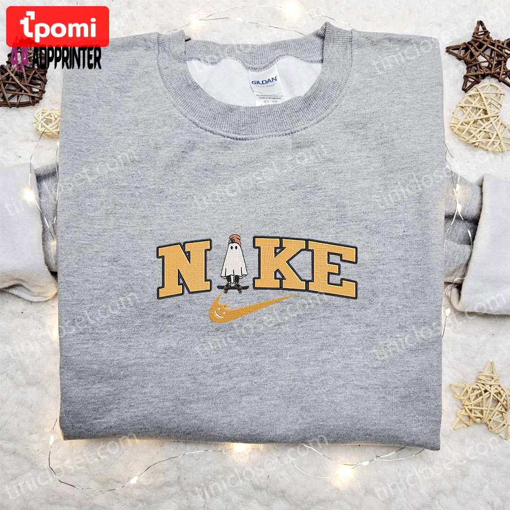 Spooky ghost x nike embroidered shirt: best halloween gift ideas with nike inspired design Embroidered Shirt