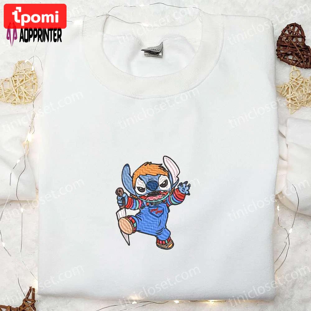 Spooky halloween chucky stitch embroidered sweatshirt disney shirt funny t-shirt Embroidered Shirt