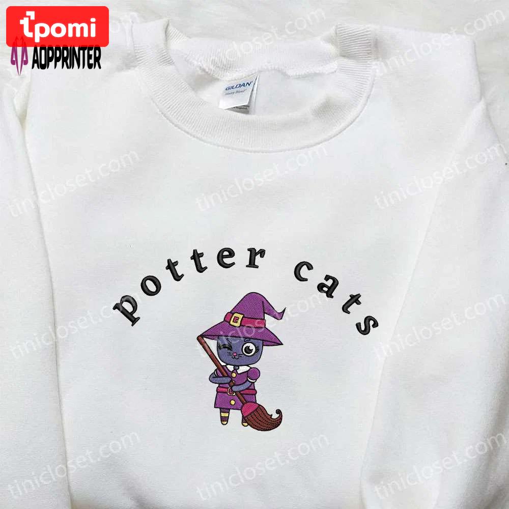 Spooky halloween potter cats hoodie & spirit t-shirt – adorable embroidered shirts Embroidered Shirt