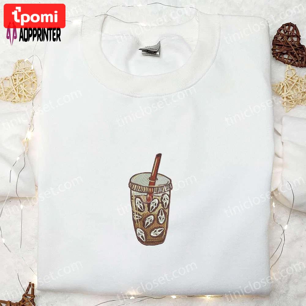 Spooky horror coffee & halloween embroidered shirt – perfect family halloween gift! Embroidered Shirt