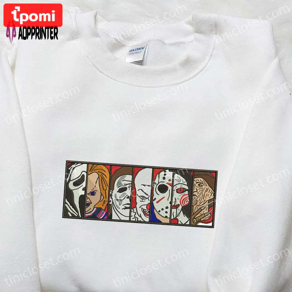 Spooky horror film box sweatshirt characters hoodie & halloween shirt – embroidered collection Embroidered Shirt