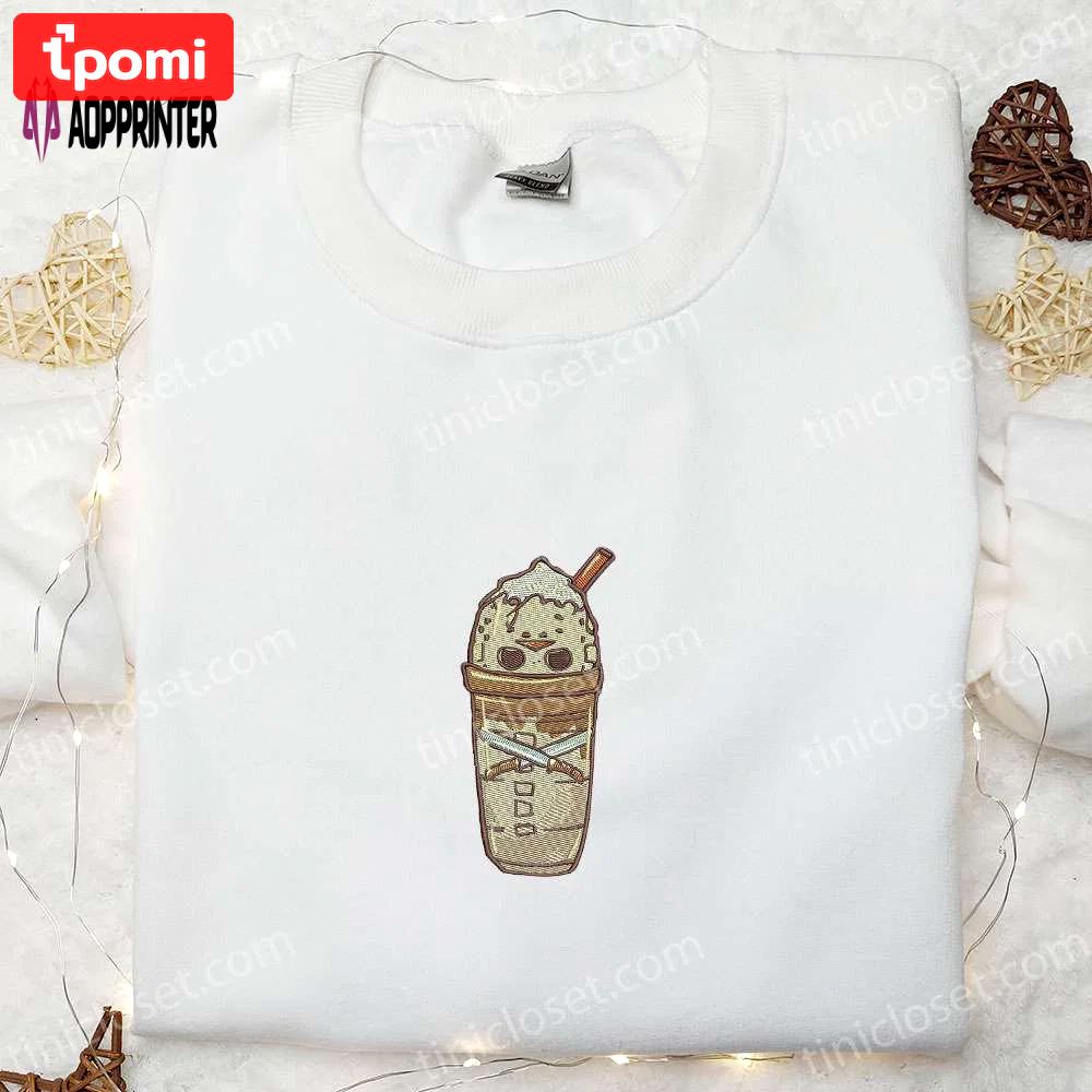 Spooky horror latte embroidered shirt: best halloween gifts for family Embroidered Shirt