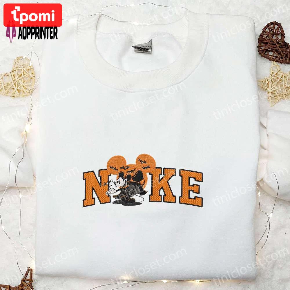 Spooky nike x disney halloween embroidered shirt – custom gift for family Embroidered Shirt