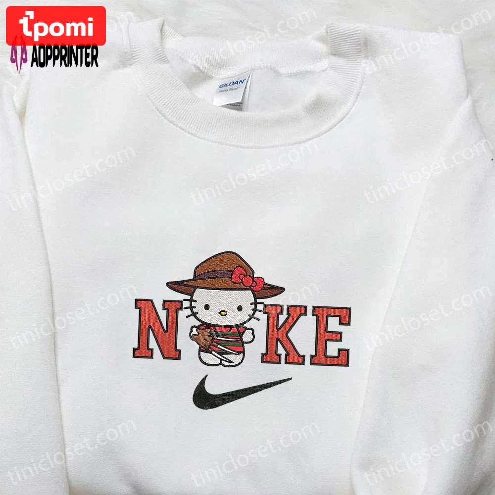 Spooky nike x hello kitty freddy krueger embroidered sweatshirt t-shirt & hoodie – perfect for halloween! Embroidered Shirt
