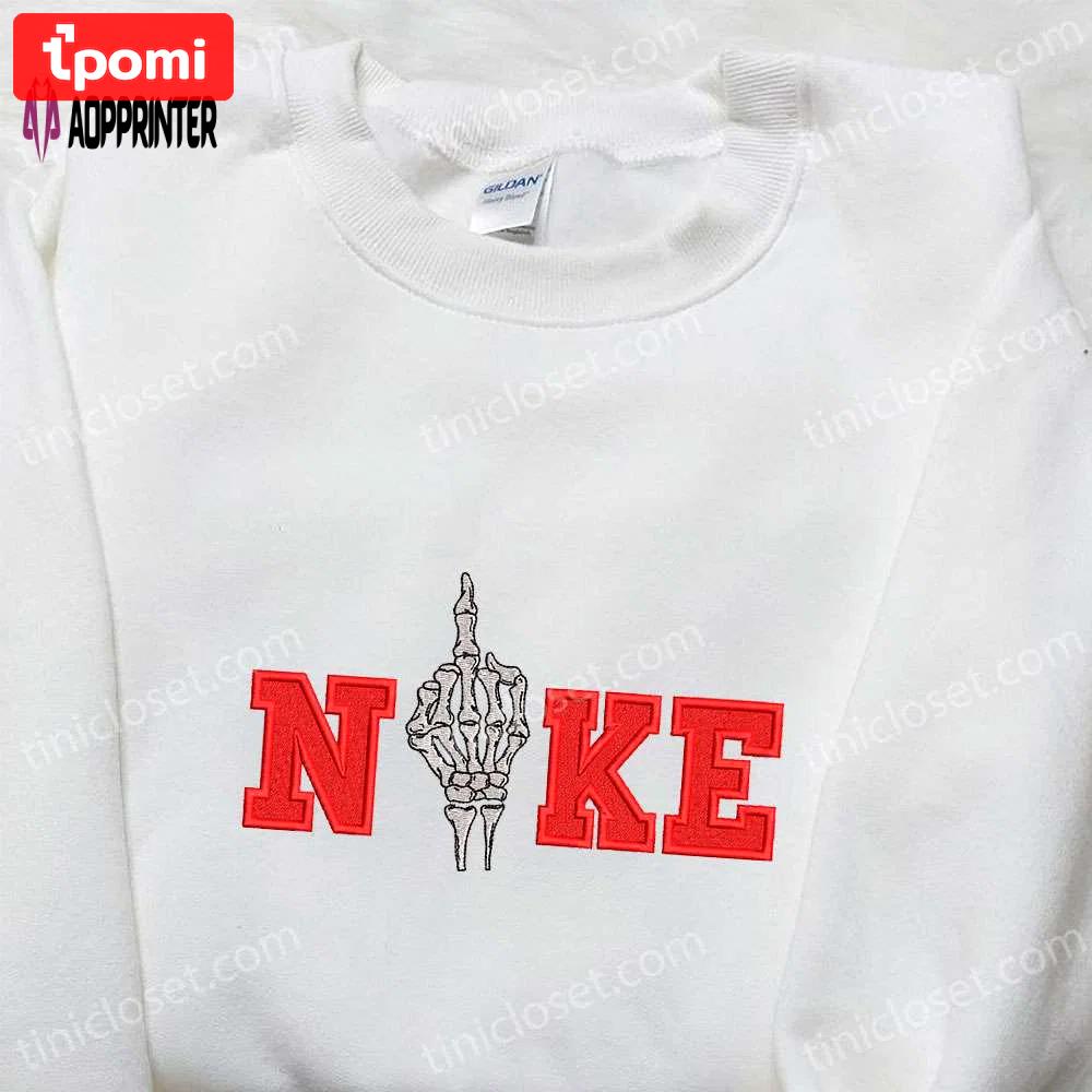 Spooky skeleton hand x nike embroidered sweatshirt – halloween inspired shirt Embroidered Shirt