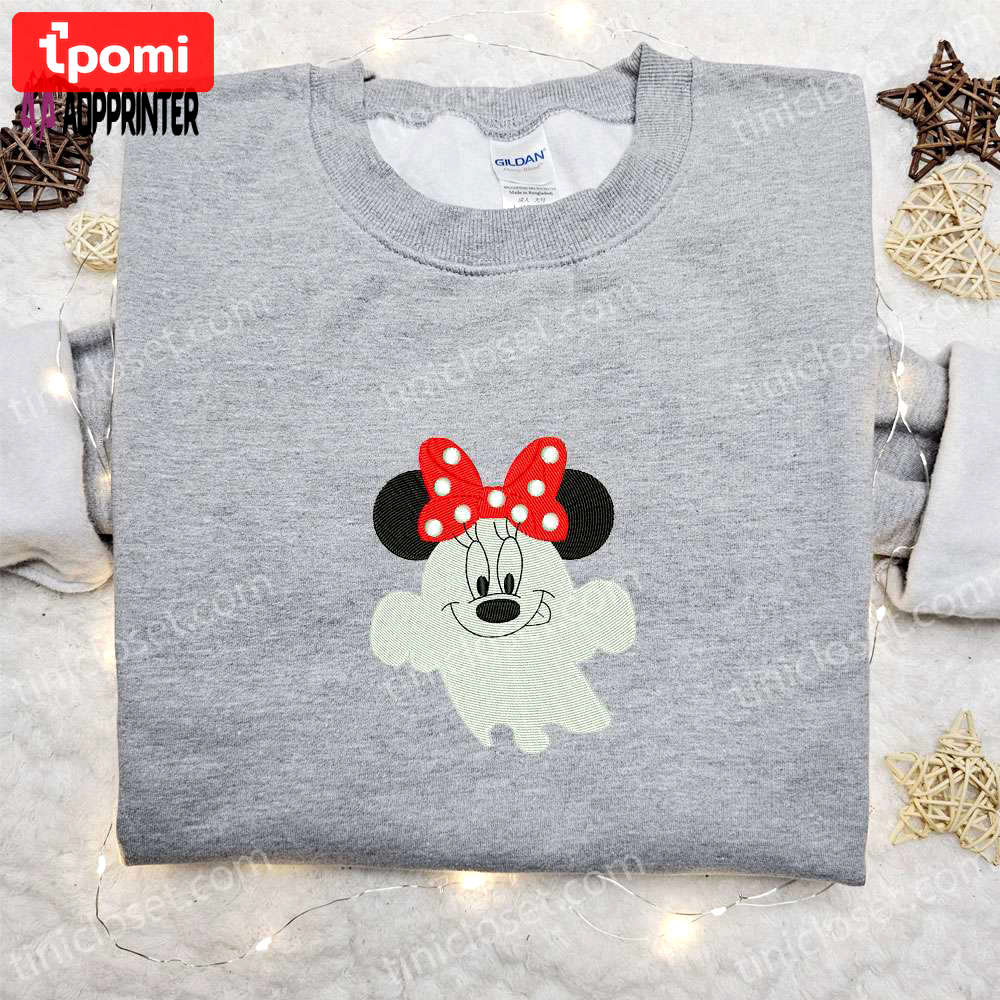 Spooky smiling boo minnie embroidered shirt: perfect disney halloween gift! Embroidered Shirt