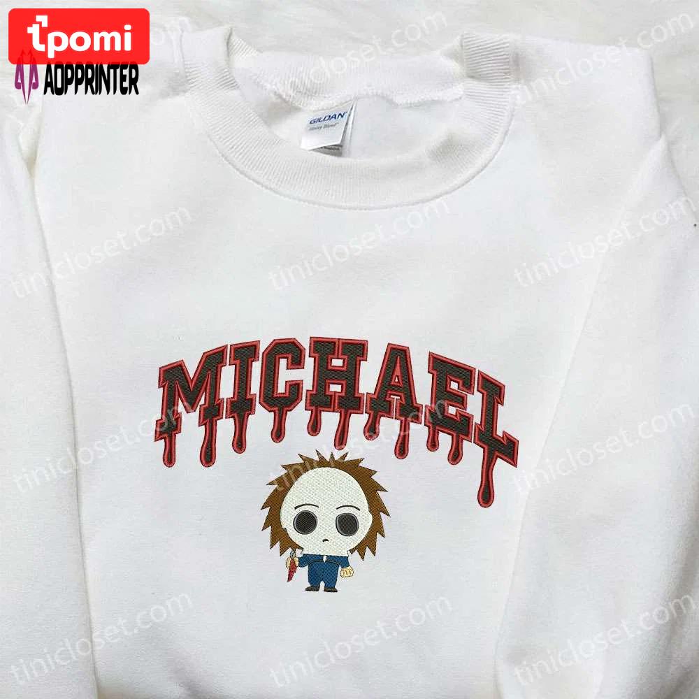 Spooky style: michael myers embroidered hoodie & horror movie characters embroidered shirt – best halloween gift ideas Embroidered Shirt