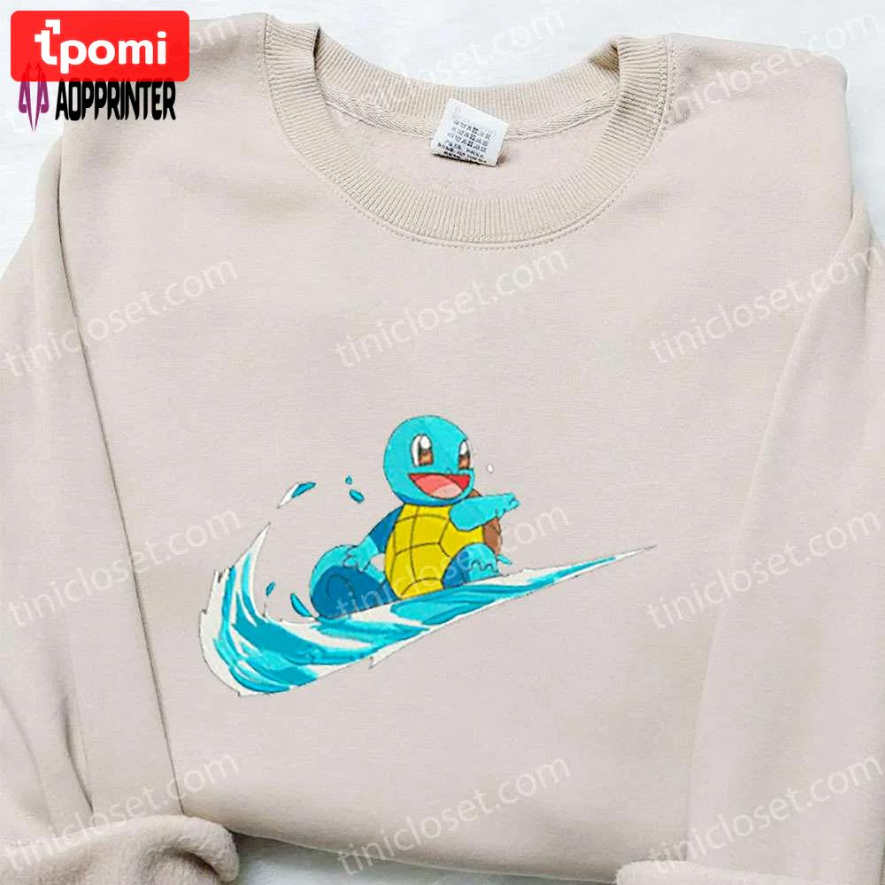 Squirtle x swoosh anime hoodie & pokemon shirt: best family gift ideas Embroidered Shirt