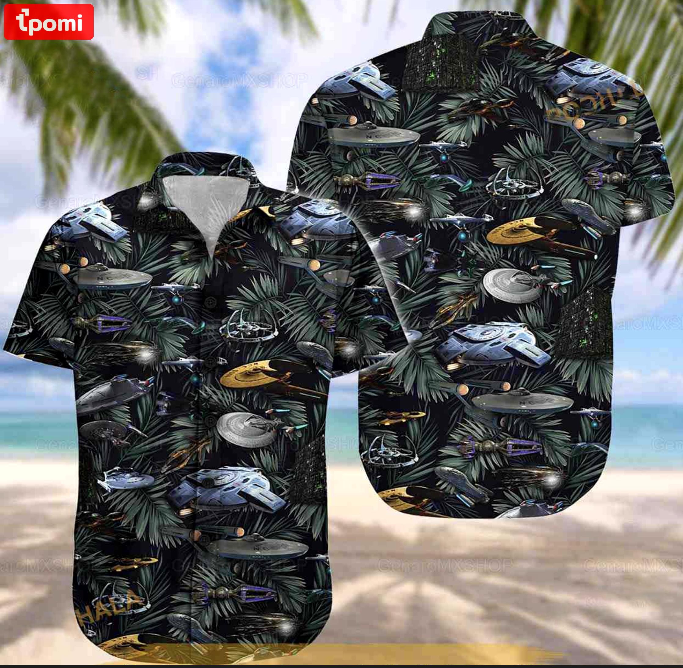 Star trek hawaiian shirt, trek starships beach button shirt, gifts for star movie fan Hawaii Shirt Shorts & Flip Flops