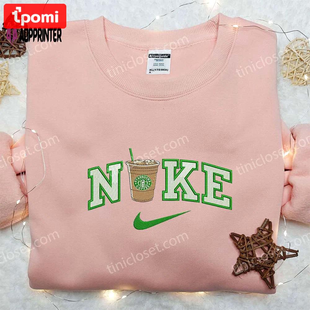 Starbucks cup x nike embroidered sweatshirt – favorite drink & inspired shirt Embroidered Shirt