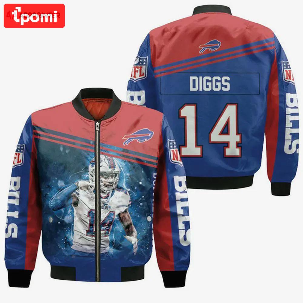 Stefon diggs buffalo bills great player pattern bomber jacket – red and blue Bomber Jacket