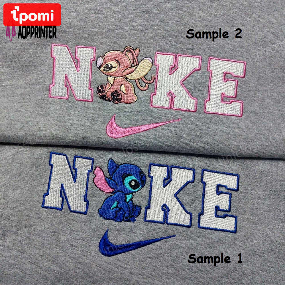 Stitch angel nike embroidered shirt – customized & matching couple shirt Embroidered Shirt
