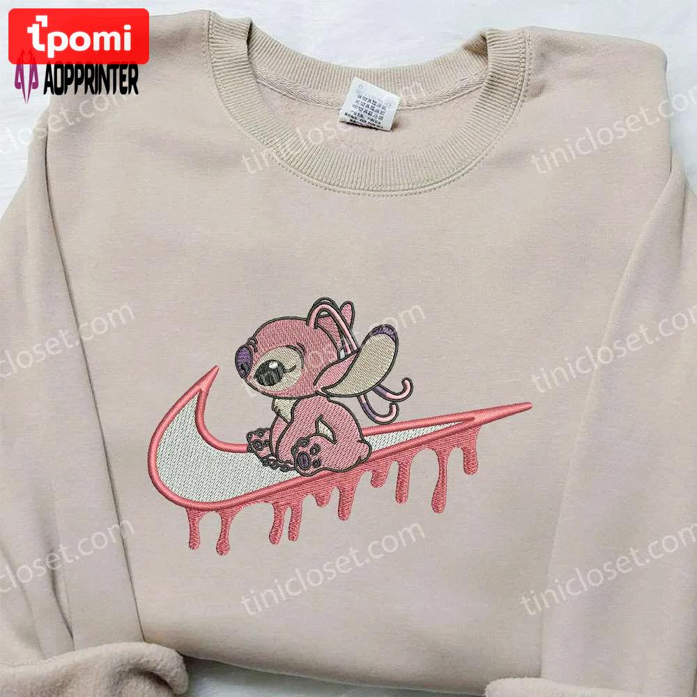 Stitch angel x nike embroidered shirt: lilo & stitch custom design Embroidered Shirt