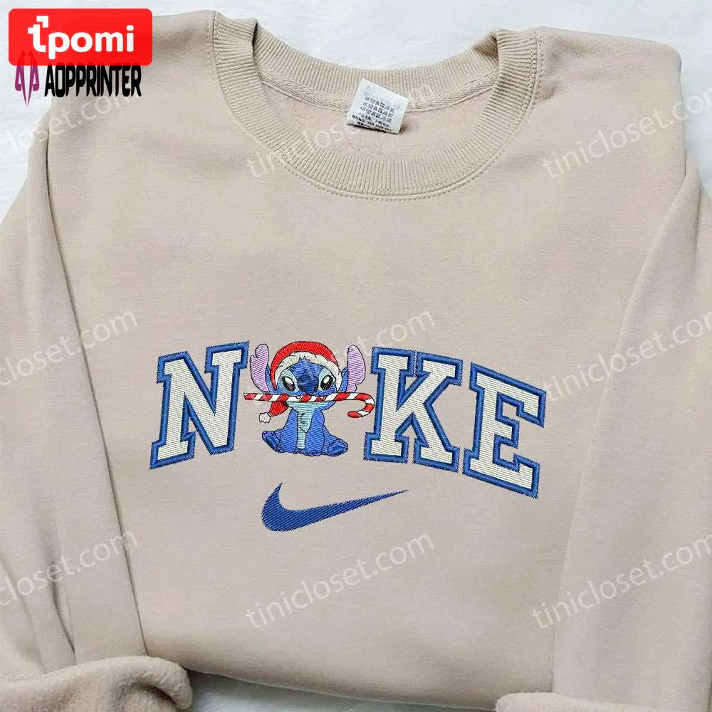 Stitch christmas x nike embroidered sweatshirt: best holiday gift idea with nike inspired embroidered shirt Embroidered Shirt