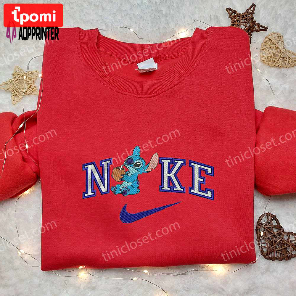 Stitch coconut x nike embroidered sweatshirt – lilo and stitch cartoon shirt nike inspired Embroidered Shirt