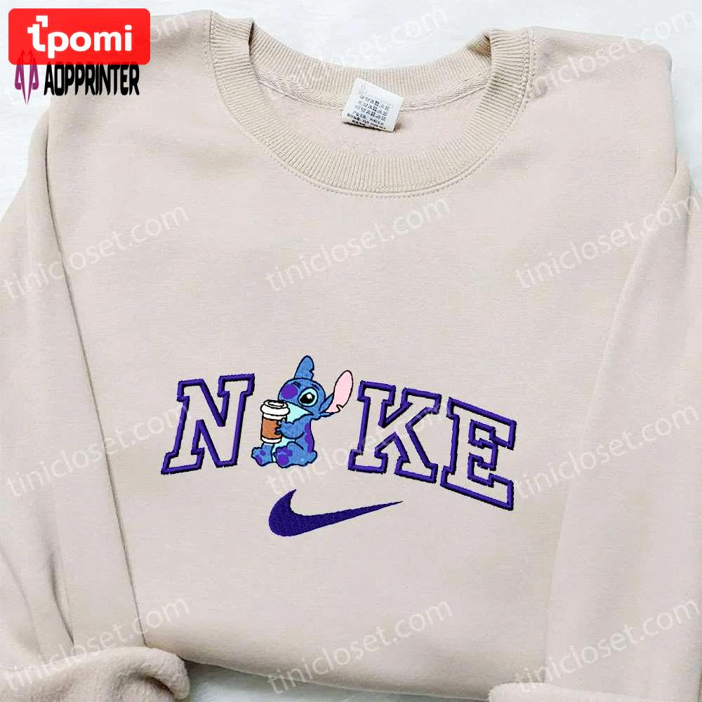 Stitch coffee x nike cartoon hoodie lilo and stitch embroidered shirt nike inspired tee Embroidered Shirt