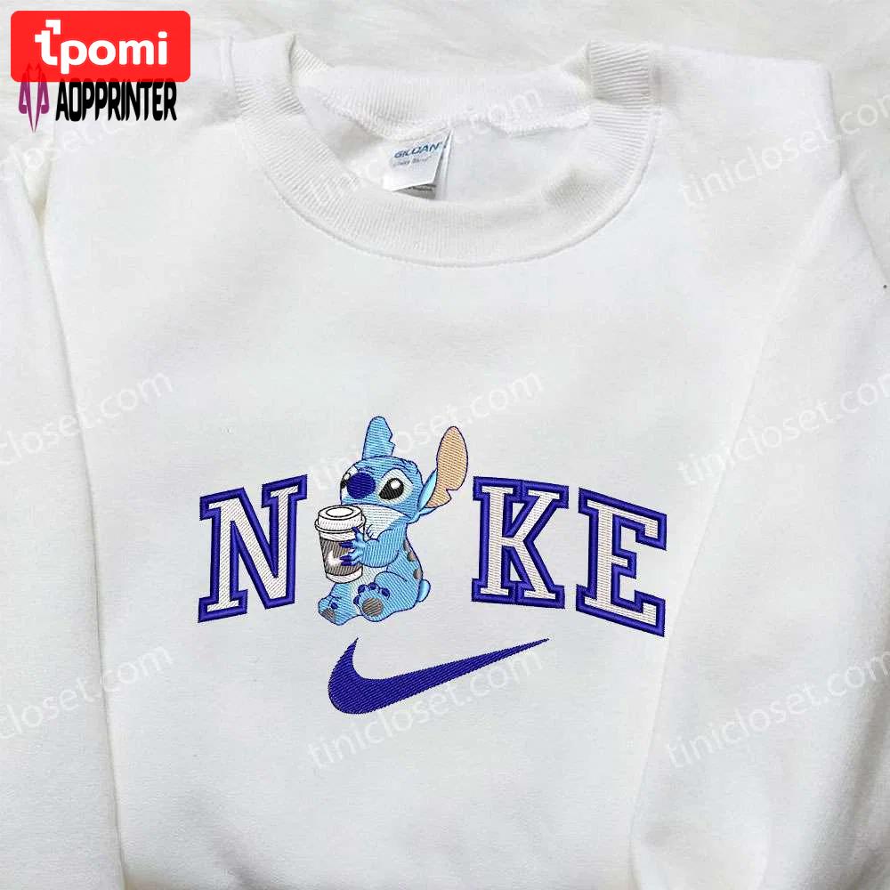 Stitch coffee x nike embroidered sweatshirt lilo and stitch shirt nike inspired embroidery Embroidered Shirt
