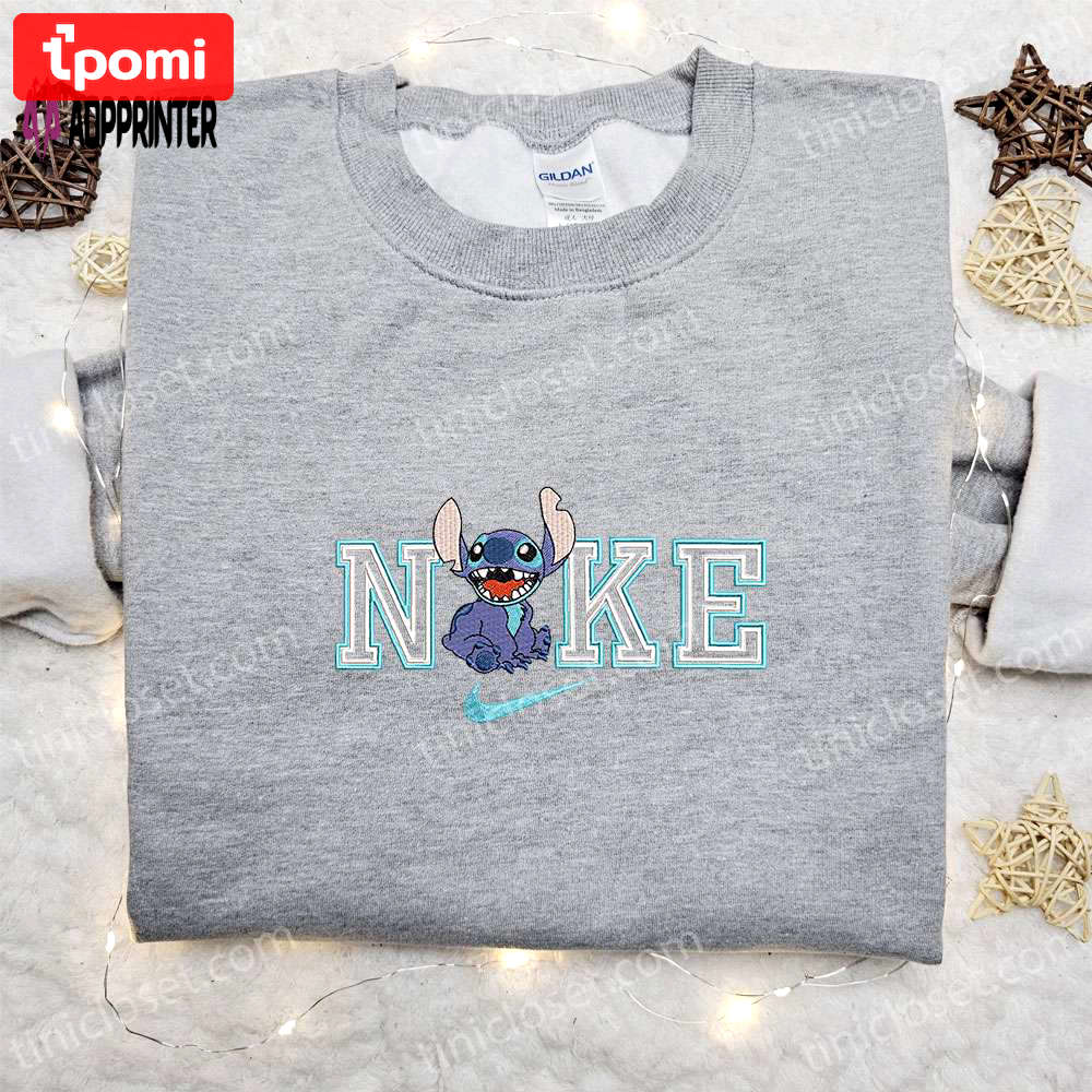 Stitch laugh x nike cartoon embroidered shirt – lilo and stitch inspired nike-inspired design Embroidered Shirt